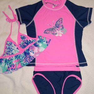 Big Chill Girls Swimsuit Rash Guard 3 Pc set